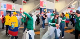 #VIDEO // Exhiben a mexicana lanzando bebida a aficionado de Ecuador en el estadio