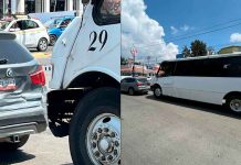 Se registra choque entre camioneta BMW y camión de pasajeros la Madero Poniente de Morelia
