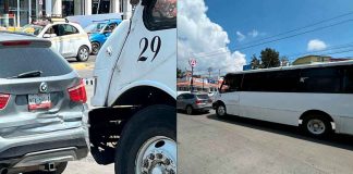 Se registra choque entre camioneta BMW y camión de pasajeros la Madero Poniente de Morelia