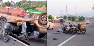 Automóvil vuelca y es localizado abandonado en la carretera Apatzingán-Cuatro Caminos