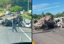 Choque y volcadura deja 4 lesionados, en la autopista Siglo XXI