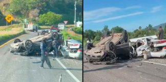 Choque y volcadura deja 4 lesionados, en la autopista Siglo XXI