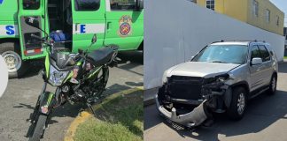 Pareja de motociclistas queda herida al ser embestida por una camioneta, en Zamora