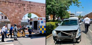 Motociclista queda herido tras ser impactado por auto en avenida Acueducto de Morelia