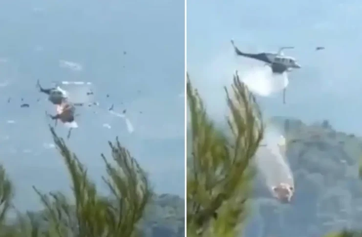 #Video || Incendio en Grecia: choque de helicópteros expone el alto riesgo del combate aéreo contra el fuego