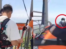 #VIDEO // ¡Abrió la puerta y se lanzó! Video muestra un inesperado momento en una torre de China