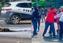 #VIDEO // Comuneros de Arantepacua se enfrentan con policías durante bloqueo en el Libramiento Sur de Morelia