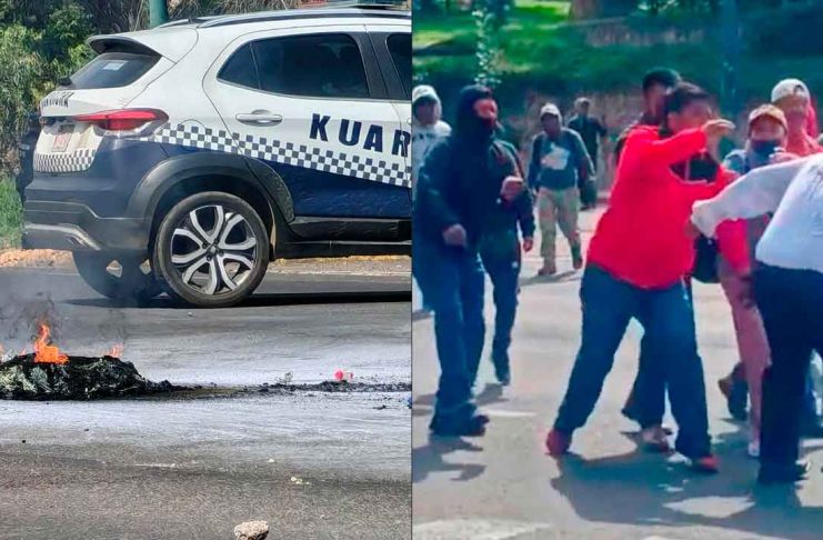 #VIDEO // Comuneros de Arantepacua se enfrentan con policías durante bloqueo en el Libramiento Sur de Morelia