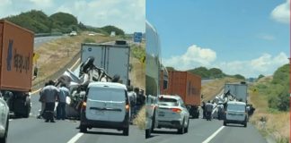 #VIDEO // Se registra volcadura de camión en la autopista México-Guadalajara