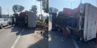 Se registran dos volcaduras de camiones de carga en Morelia; no hubo lesionados