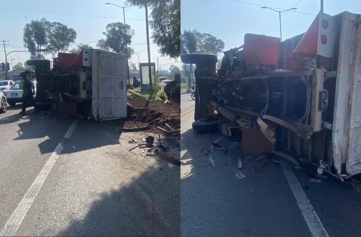 Se registran dos volcaduras de camiones de carga en Morelia; no hubo lesionados