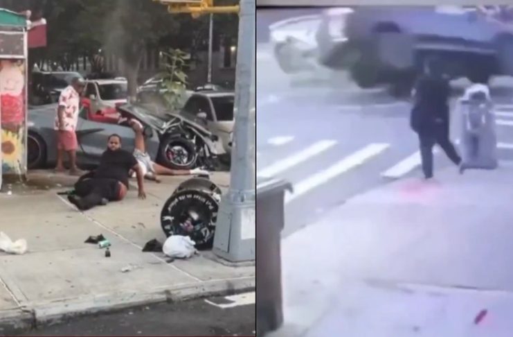 #VIDEO // Aparatoso choque por presunta carrera ilegal deja tres heridos en Manhattan