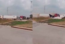 #VIDEO // Tren parte en dos a un tráiler tras intento de ganarle el paso en Altamira, Tamaulipas