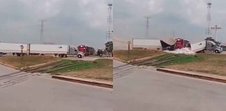 #VIDEO // Tren parte en dos a un tráiler tras intento de ganarle el paso en Altamira, Tamaulipas