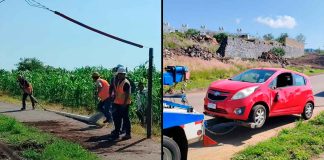 Auto vuelca cerca de Villas de la Loma y Campo Nubes, en Morelia