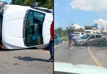Aparatoso choque y volcadura sobre la carretera Uruapan-Paracho