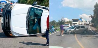 Aparatoso choque y volcadura sobre la carretera Uruapan-Paracho
