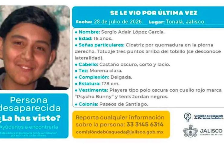 Desaparece un adolescente de 16 años en Tonalá engañado con una supuesta oferta laboral