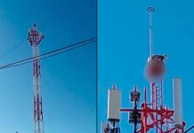 #VIDEO // Hombre sube sin ropa a una antena de telefonía tras discutir con su pareja en García