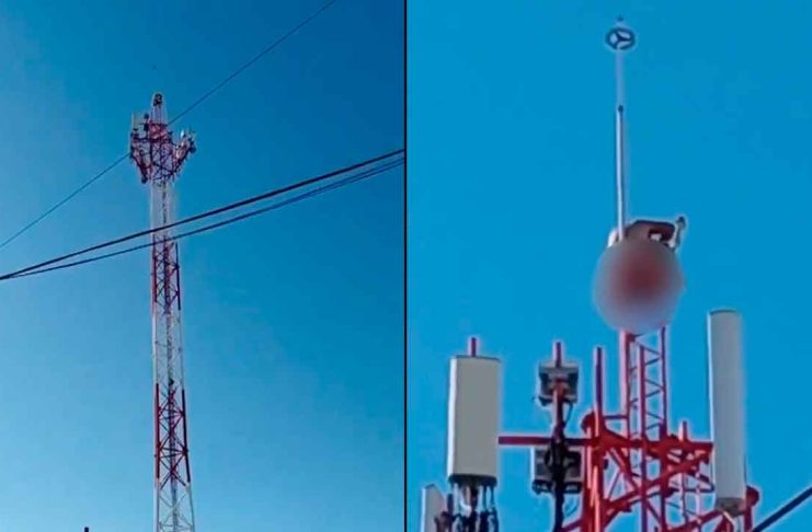 #VIDEO // Hombre sube sin ropa a una antena de telefonía tras discutir con su pareja en García