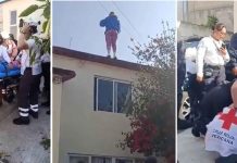 #Video || Policías atrapan en el aire a una mujer que cayó desde una azotea y evitan una tragedia