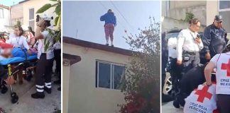 #Video || Policías atrapan en el aire a una mujer que cayó desde una azotea y evitan una tragedia