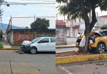 Aparatoso choque vehicular en la colonia El Colorín de Uruapan