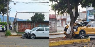 Aparatoso choque vehicular en la colonia El Colorín de Uruapan