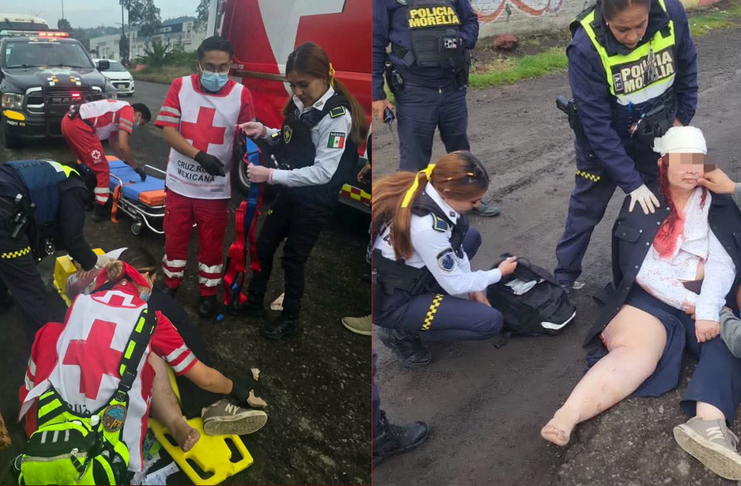 Vehículo atropella a mujer al poniente de Morelia; policías municipales la auxilian