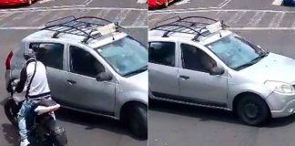 #VIDEO // Automovilista embiste a moto y piloto se venga rompiéndole los cristales