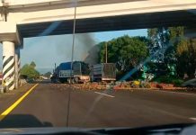 Camión presuntamente se queda sin frenos, choca y se incendia en la México-Guadalajara
