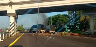 Camión presuntamente se queda sin frenos, choca y se incendia en la México-Guadalajara