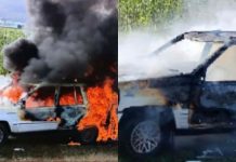 Camioneta arde en llamas a la orilla de la carretera Purépero-Tlazazalca
