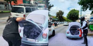 Motopatrulleros de Morelia evitan que un vochito se incendie en Camelinas
