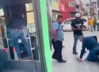 #VIDEO // Chofer de transporte y automovilista se enfrentan a golpes en el centro de Apodaca