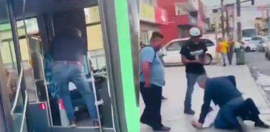 #VIDEO // Chofer de transporte y automovilista se enfrentan a golpes en el centro de Apodaca