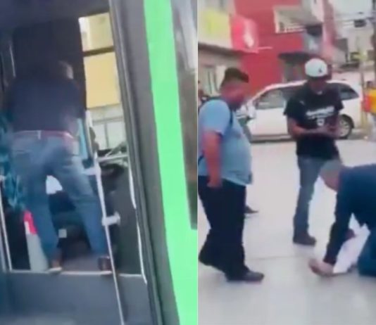 #VIDEO // Chofer de transporte y automovilista se enfrentan a golpes en el centro de Apodaca
