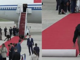 #VIDEO // Soldados de EE. UU. se arrodillan para alisar alfombra roja a Xi Jinping; desatan críticas