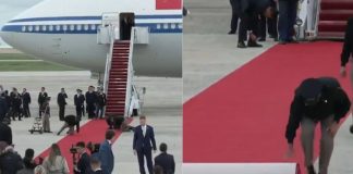#VIDEO // Soldados de EE. UU. se arrodillan para alisar alfombra roja a Xi Jinping; desatan críticas