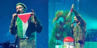 #VIDEO // Vocalista de Gorillaz alza la bandera de Palestina durante concierto en EU