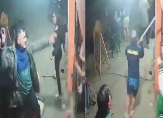 #VIDEO // Sujeto agrede con machete a madre e hija en la vía pública; clientes y vecinos intervienen