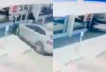 #VIDEO // Abuelito de 93 años confunde pedales, atropella a mujer y destroza farmacia en Nuevo León