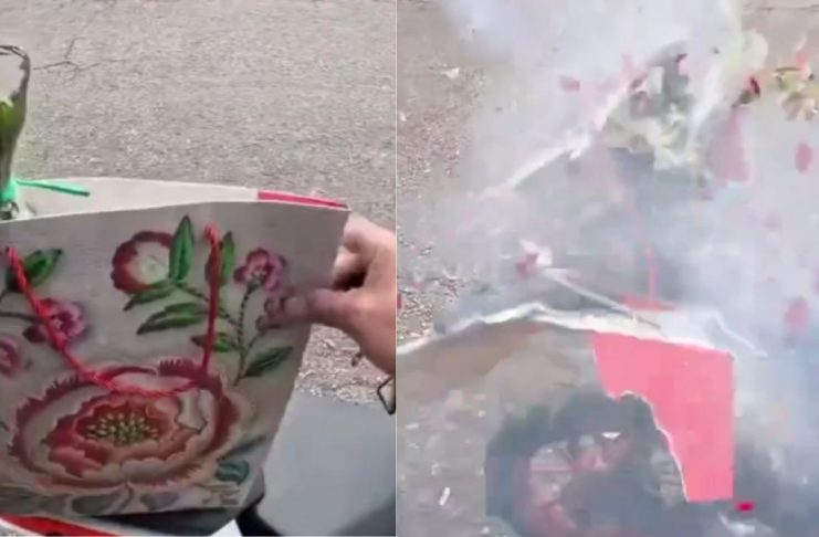 #VIDEO // Repartidor recibe paquete con flores y termina explotándole durante el trayecto