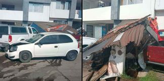 Camioneta se impacta contra auto estacionado y puesto de tacos en Lomas del Mayoral, Morelia