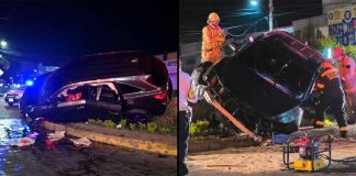 Dos sujetos hombres quedan prensados al chocar su camioneta contra glorieta, en Zamora