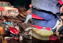 Encontronazo entre moto y camioneta deja dos heridos en Huetamo