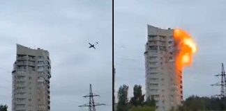 #VIDEO // Dron impacta contra un edificio de viviendas y deja un saldo trágico