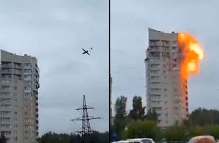 #VIDEO // Dron impacta contra un edificio de viviendas y deja un saldo trágico