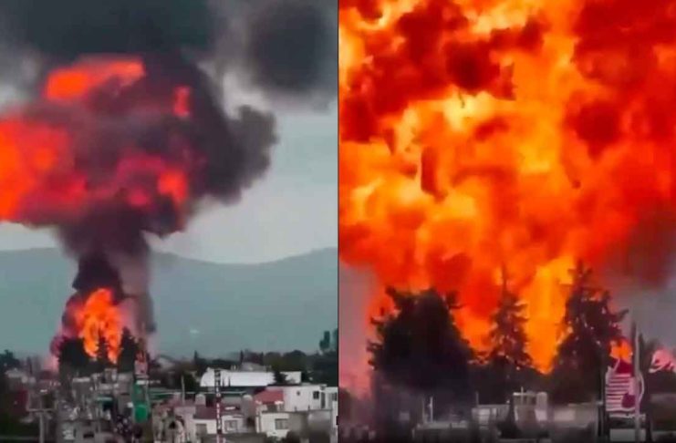 #VIDEO // Estalla predio con 6 autotanques de combustible en Puebla y desata pánico