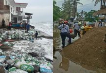 Entre costales y olas, Playa Azul resiste el embate de “Polo”